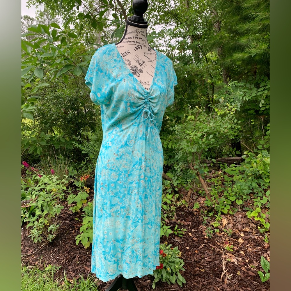 Turquoise batik-like dress